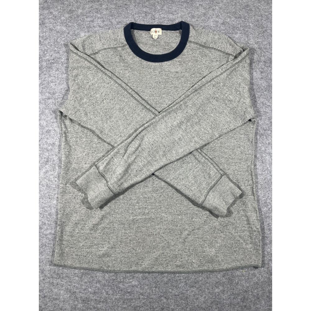 J.Crew Mens Large Tall Gray Thermal Shirt Waffle Knit Long Sleeve